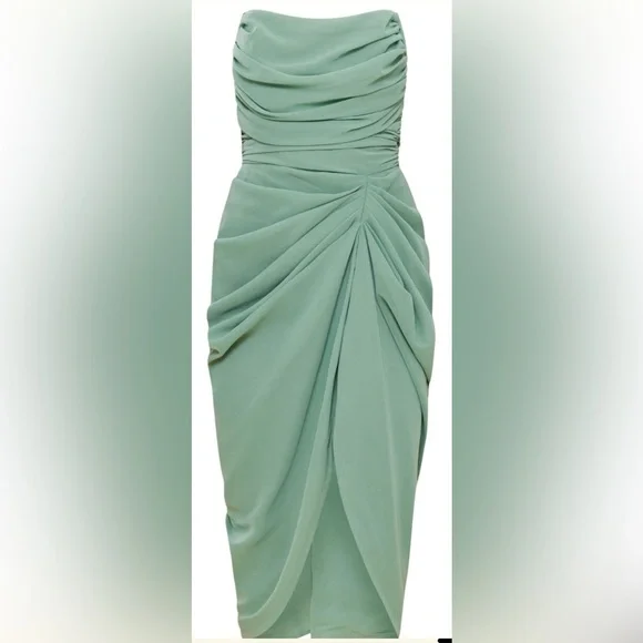PrettyLittleThing Sage Green Draped Pencil Skirt - Picture 5 of 7